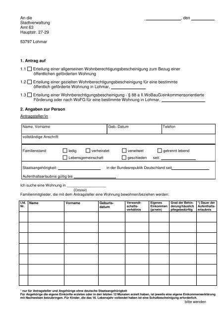 Antrag Wohnberechtigungsschein   Merkblatt (PDF ... - Stadt Lohmar