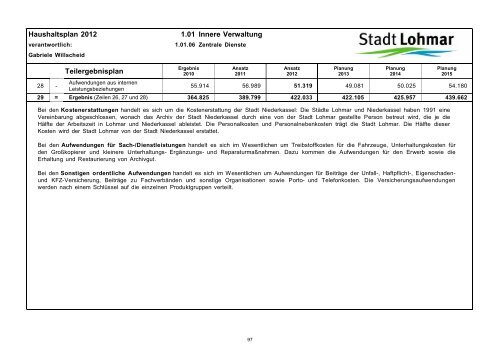 Entwurf Haushaltsplan 2012 - Stadt Lohmar