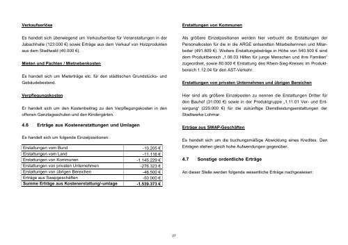 Entwurf Haushaltsplan 2012 - Stadt Lohmar