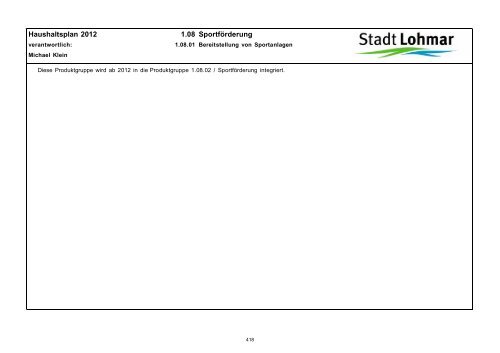 Entwurf Haushaltsplan 2012 - Stadt Lohmar