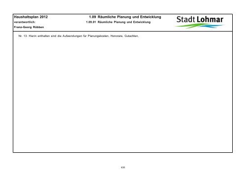 Entwurf Haushaltsplan 2012 - Stadt Lohmar