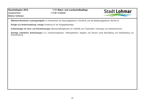 Entwurf Haushaltsplan 2012 - Stadt Lohmar