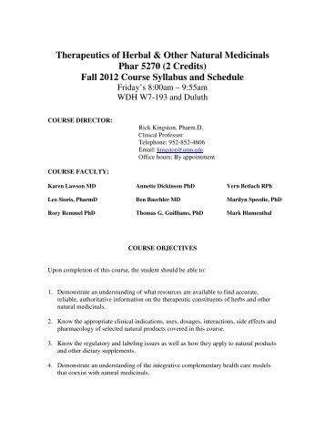 Therapeutics of Herbal & Other Natural Medicinals Phar 5270 (2 ...