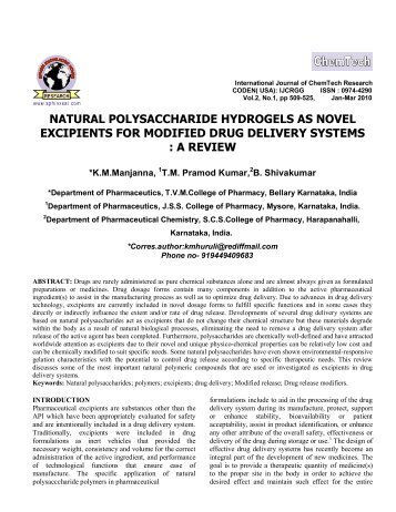 Natural Polysaccharide Hydrogels as Novel Excipients for Modified