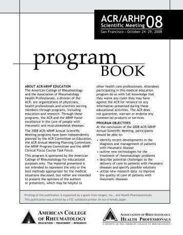 2008 ACR/ARHP Scientific Meeting Final Program Book - American ...