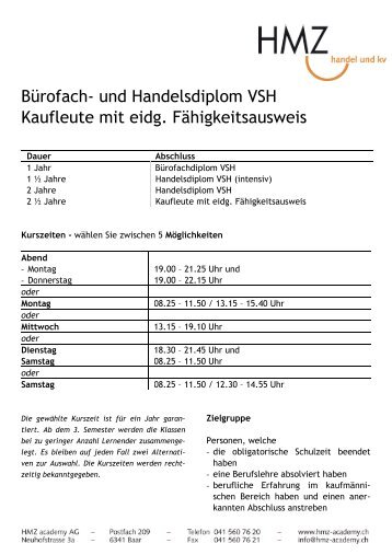 Bürofachdiplom VSH BBG - HMZ academy AG