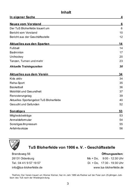 Sportspiegel TuS Bloherfelde