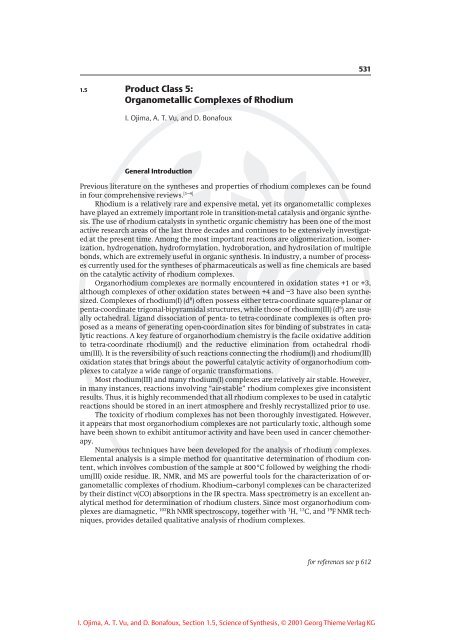 Product Class 5 Organometallic Complexes Of Rhodium