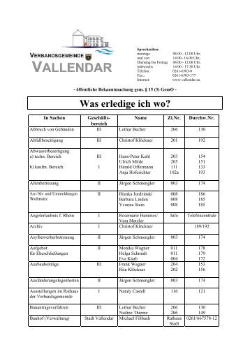 Was erledige ich wo? - Verbandsgemeinde Vallendar