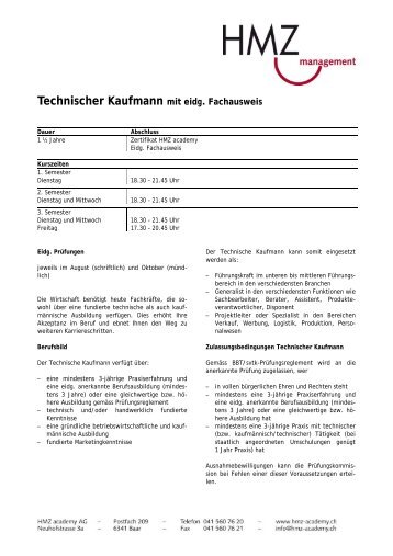 Technischer Kaufmann mit eidg. Fachausweis - HMZ academy AG