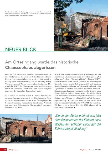 Ausgabe 1 / 2012 - WiWO Wildauer Wohnungsbaugesellschaft