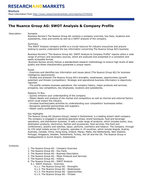 The Nuance Group AG: SWOT Analysis & Company Profile