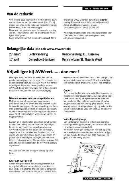 Van de redactie Vrijwilliger bij AVWeert...... doe mee!