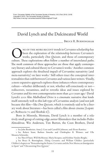 David Lynch and the Dulcineated World - H-Net