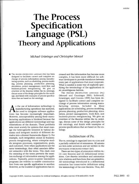 The Process Specification Language (PSL) - Philebus - Texas A&M ...