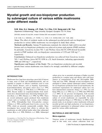 Mycelial growth and exo-biopolymer production ... - cms.daegu.ac.kr