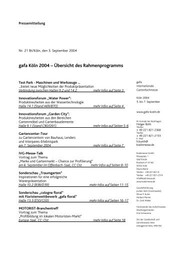gafa Köln 2004 – Übersicht des Rahmenprogramms - Press1