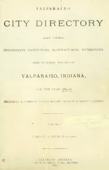 Valparaiso City Directory, 1885 - Porter County, Indiana