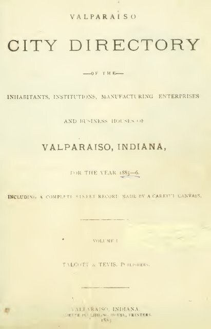 Valparaiso City Directory, 1885 - Porter County, Indiana