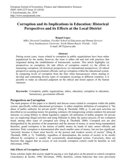 Corruption and its Implications in Education ... - EuroJournals