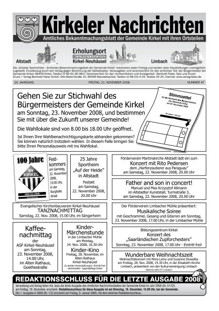 Gehen Sie zur Stichwahl des Bürgermeisters der Gemeinde Kirkel