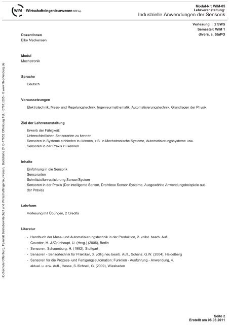 Modulhandbuch - an der Hochschule Offenburg