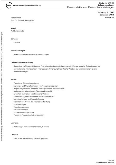 Modulhandbuch - an der Hochschule Offenburg