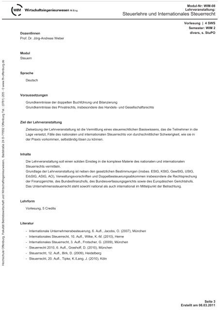 Modulhandbuch - an der Hochschule Offenburg