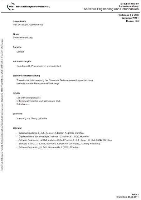 Modulhandbuch - an der Hochschule Offenburg