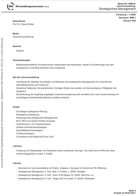 Modulhandbuch - an der Hochschule Offenburg