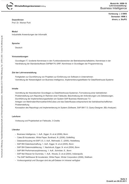 Modulhandbuch - an der Hochschule Offenburg