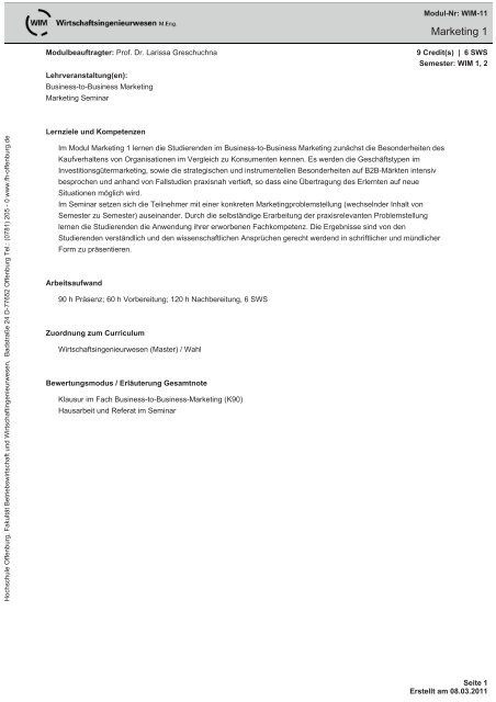 Modulhandbuch - an der Hochschule Offenburg