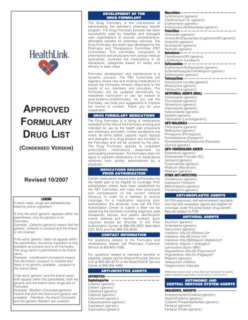 APPROVED FORMULARY DRUG LIST - HealthLink