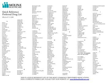 Quick Reference Preferred Drug List - Molina Healthcare