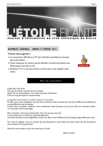 PDF de l'Etoile Filante N°76 de - Club Athlétique de Sierre