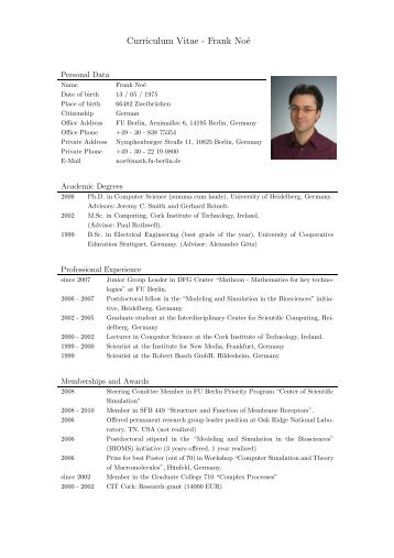 Curriculum Vitae - Frank Noé - Frank Noe's Research Pages