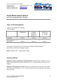 Preise Winter-Saison 2012/13 - Hoch-Ybrig