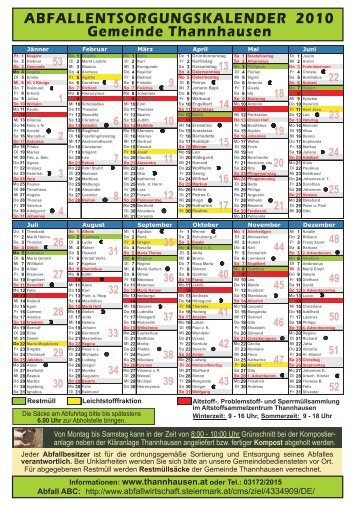 ABFALLENTSORGUNGSKALENDER 2010 Gemeinde Thannhausen