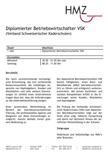 Dipl. Betriebswirtschafter VSK - HMZ academy AG