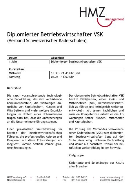 Dipl. Betriebswirtschafter VSK - HMZ academy AG