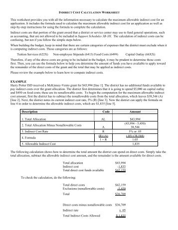 Indirect Cost Calculation Worksheet - The Charles A. Dana Center