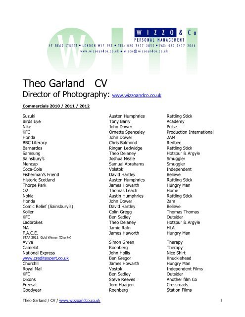 Theo Garland CV - Wizzo & Co