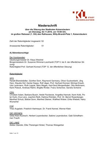 Niederschrift - Stadt Kaiserslautern