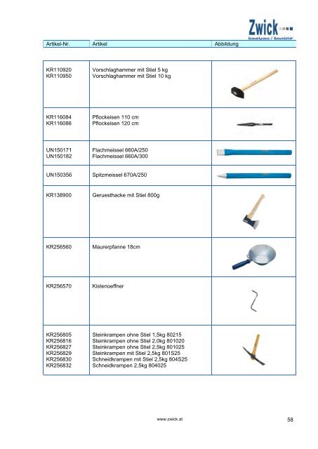 Download Zwick Katalog Bauwerkzeuge . Bauzubehör