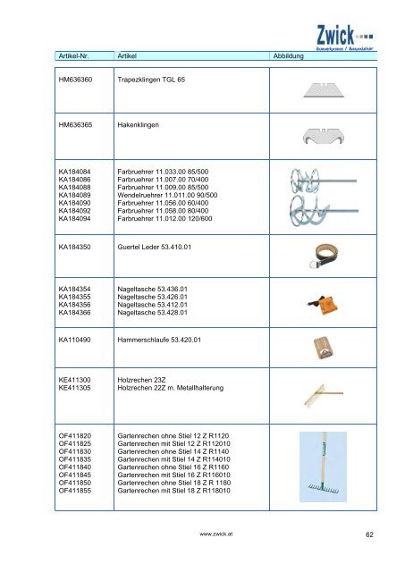 Download Zwick Katalog Bauwerkzeuge . Bauzubehör