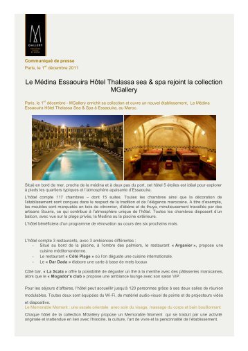 Le Médina Essaouira Hôtel Thalassa sea & spa rejoint la ... - MGallery