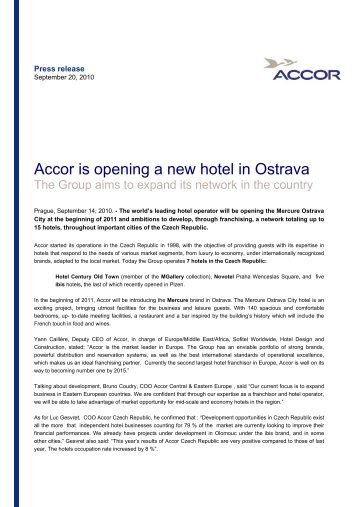 Accor is opening a new hotel in Ostrava