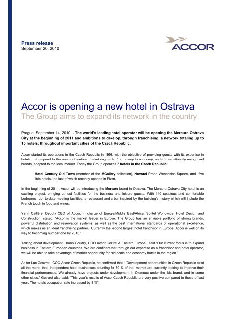 Accor is opening a new hotel in Ostrava