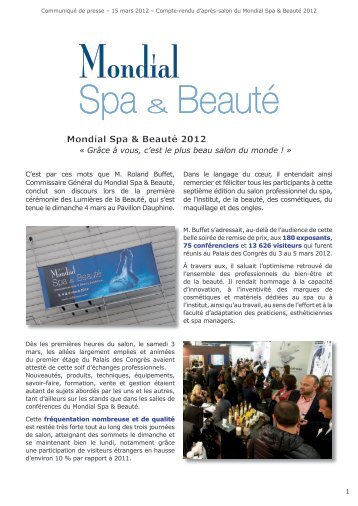 Communiqué de presse – 15 mars 2012 - Mondial Spa & beauté