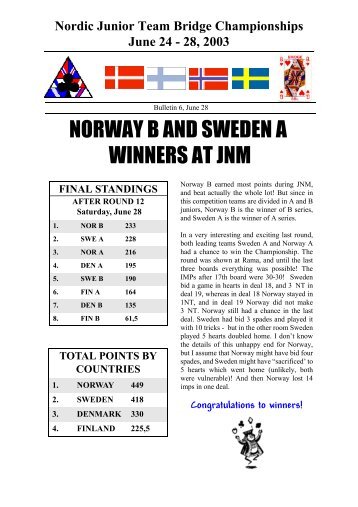 norway b and sweden a winners at jnm - Nordic Bridge Union